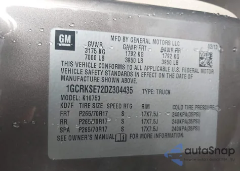 2013 Chevrolet Silverado K1500 Lt z USA, uszkodzony, nr VIN 1GCRKSE72DZ304435